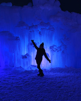 Ice Castle Silhouette With Blue Lights